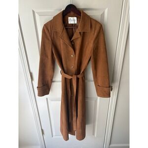 Suede Trench Coat VTG Count Romi Union Label Brown Jacket Medium